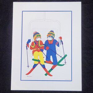 Julie Corsover Children's Prints "Skiers"  - Vintage 1976 Unframed: New